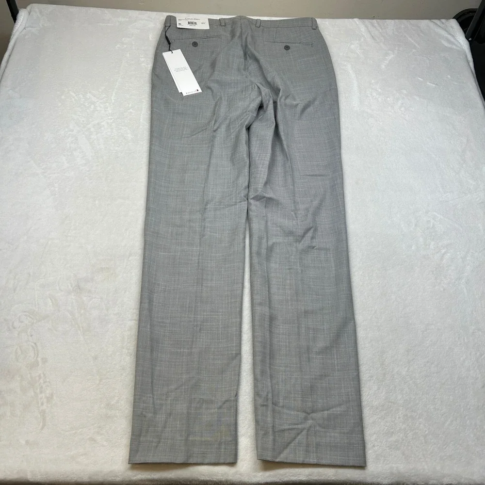 Calvin Klein Slim Fit Dress Pants Mens 34x34 Light Gray Tapered Leg Stretch‎ NEW